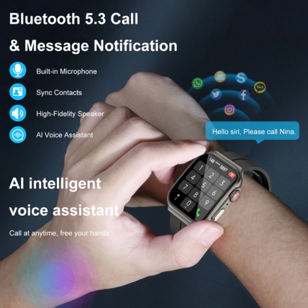 Marsyu Smartwatch, Blood glucose measurement, ECG, 24/7 SpO2, Heart rate monitor, Sleep monitor,1,96"Blood glucose meter with Bluetooth call, 150+ sport modes, Activity bracelet (Black)