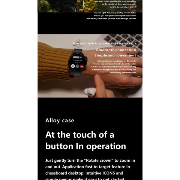 smartwatch with OLED HD color screen ,IP67 waterproof, 1Gb memory, compass, heart rate, blood oxygen, NFC, built-in music, recording, electronic novel, album, full-screen lyrics, multi-motion, message notification