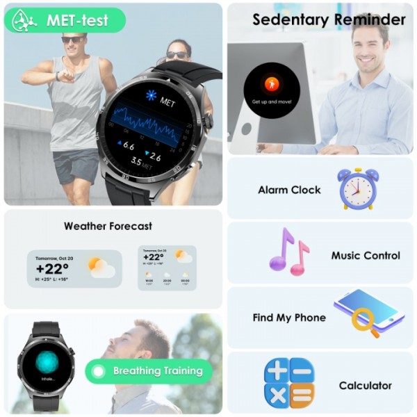 New Smartwatch ECG+HRV/Uric Acid/BMI Men Women Round 1.43" AMOLED Health Watch with Phone Function, 24H Heart Rate SPO2 Blood Pressure Body Temperature Sleep Monitor Fitness Watch for Android/iOS