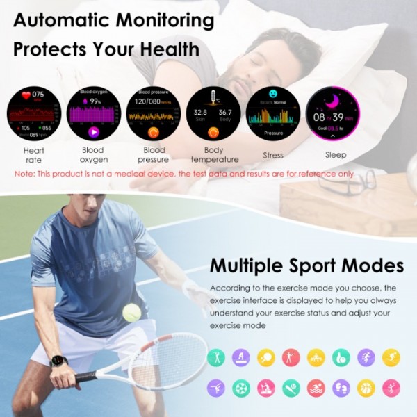 New Smartwatch ECG+HRV/Uric Acid/BMI Men Women Round 1.43" AMOLED Health Watch with Phone Function, 24H Heart Rate SPO2 Blood Pressure Body Temperature Sleep Monitor Fitness Watch for Android/iOS