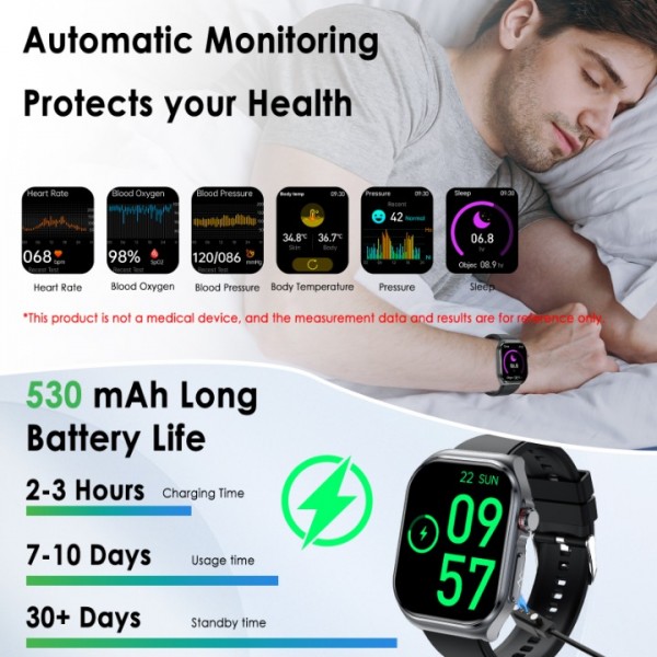 Women's Smartwatch Men's Bluetooth,2.04"AMOLED with ECG+HRV/Uric Acid/BMI/Answer/Call Making 2024 Smartwatch with SOS Emergency Call/Sports Watch Smartwatch for Android iOS
