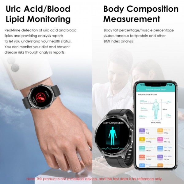 New Smartwatch ECG+HRV/Uric Acid/BMI Men Women Round 1.43" AMOLED Health Watch with Phone Function, 24H Heart Rate SPO2 Blood Pressure Body Temperature Sleep Monitor Fitness Watch for Android/iOS