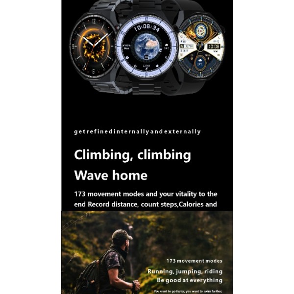 smartwatch with OLED HD color screen ,IP67 waterproof, 1Gb memory, compass, heart rate, blood oxygen, NFC, built-in music, recording, electronic novel, album, full-screen lyrics, multi-motion, message notification
