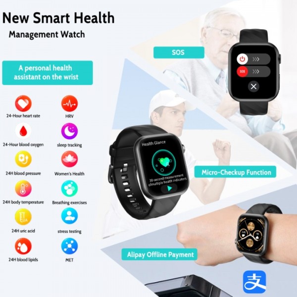New Smartwatch ECG+HRV/Uric Acid/BMI Men Women 1.97" AMOLED Health Watch with Phone Function, 24H Heart Rate SPO2 Blood Pressure Body Temperature Sleep Monitor Fitness Watch for Android/iOS