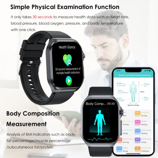Women's Smartwatch Men's Bluetooth,2.04"AMOLED with ECG+HRV/Uric Acid/BMI/Answer/Call Making 2024 Smartwatch with SOS Emergency Call/Sports Watch Smartwatch for Android iOS