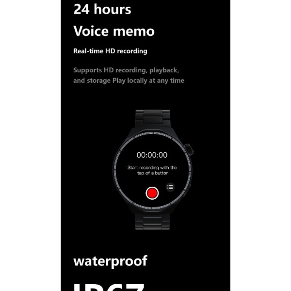 smartwatch with OLED HD color screen ,IP67 waterproof, 1Gb memory, compass, heart rate, blood oxygen, NFC, built-in music, recording, electronic novel, album, full-screen lyrics, multi-motion, message notification