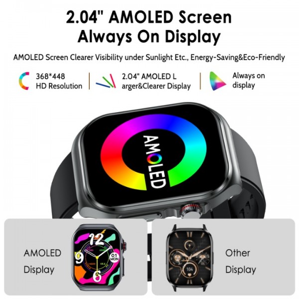 Women's Smartwatch Men's Bluetooth,2.04"AMOLED with ECG+HRV/Uric Acid/BMI/Answer/Call Making 2024 Smartwatch with SOS Emergency Call/Sports Watch Smartwatch for Android iOS