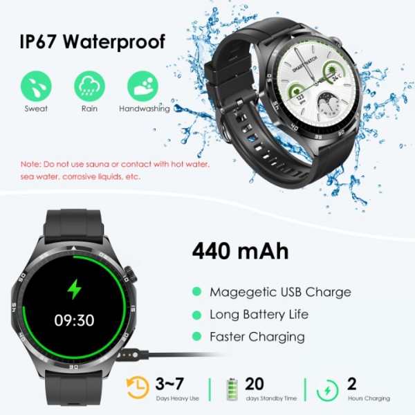 New Smartwatch ECG+HRV/Uric Acid/BMI Men Women Round 1.43" AMOLED Health Watch with Phone Function, 24H Heart Rate SPO2 Blood Pressure Body Temperature Sleep Monitor Fitness Watch for Android/iOS